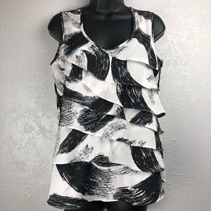 CATO black & white splatter ruffle blouse shirt S